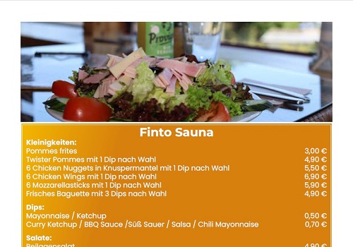 Speisekarte Sauna